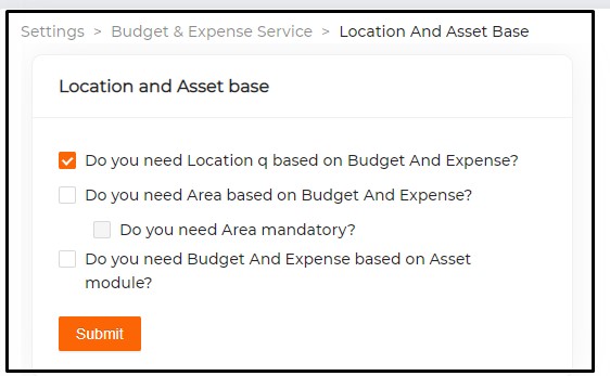 Figure 3.3: Setting>> Budget and Expense>>Location and Assets base>>Preference